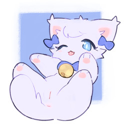 3_toes abstract_background accessory anthro anus bell bell_collar blep blue_bow blue_bow_tie blue_eyes blush blush_lines bow_ribbon bow_tie butt cheek_tuft chibi collar ear_tuft eyelashes facial_tuft feet female fluffy fluffy_tail fur genitals hair head_tuft inner_ear_fluff kemono leaning leaning_backward legs_up looking_at_viewer lying monotone_body monotone_fur nude one_eye_closed open_mouth pawpads paws pink_genitals pink_inner_ear pink_pawpads pointy_ears presenting presenting_vulva prick_ears raised_arms semi-anthro simple_background solo spread_legs spreading tail toes tongue tongue_out tuft vulva white_background white_body white_fur white_hair white_inner_ear_fluff wink young young_anthro young_female kit_(artist) fuwi_(zyuuniie) domestic_cat felid feline felis mammal 1:1 2026 colored digital_drawing_(artwork) digital_media_(artwork)