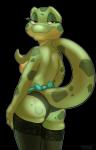 anthro breasts butt clothed clothing female half-closed_eyes legwear lingerie looking_at_viewer looking_back narrowed_eyes non-mammal_breasts panties solo standing stockings topless underwear saransaran the_tale_of_jasper_gold luellen_cunningham lizard reptile scalie hi_res