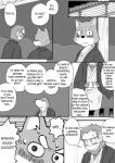 anthro canid canine canis clothing comic cotton_(artist) dialogue domestic_dog english_text fur greyscale haplorhine male mammal monkey monochrome natsume_(tooboe_bookmark) noguchi primate text tooboe_bookmark tuft