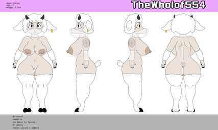 anthro black_horn brown_eyes female fur horn nude nude_female solo white_body white_fur white_wool wool_(fur) wool_hair thewholof554 sheipy_(thewholof554) bovid caprine mammal sheep absurd_res hi_res model_sheet