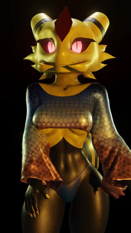 anthro black_background breasts butt clothed clothing female fur music simple_background smile solo tail yellow_body sfxlompad artemis_bee arthropod bee honey_bee hymenopteran insect 3d_(artwork) 3d_animation 9:16 animated blender_(artwork) blender_eevee_(artwork) digital_media_(artwork) hi_res short_playtime sound video