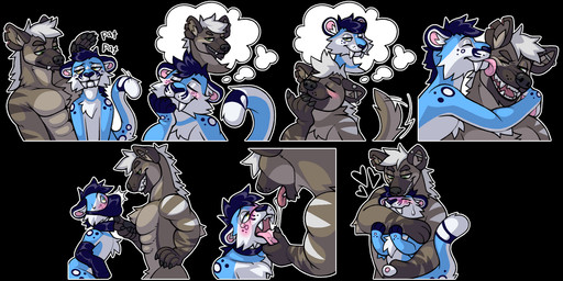 ambiguous_gender anthro bdsm bodily_fluids bondage bound bullying drooling duo flustered male male/male petplay roleplay saliva spitting sticker teasing worship fetishame felid hyena mammal pantherine snow_leopard 2:1 hi_res nonbinary_(lore)