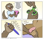 anthro ball_fondling balls black_nose brown_balls brown_body brown_fur clicking clothing comic compression_sound_effect dialogue different_sound_effects duo english_text fangs felix_(nik159) fidget_spinner flaccid fondling foreskin four_frame_grid four_frame_image fur genitals grid_layout heart_clothing heart_print heart_shirt heart_symbol heart_t-shirt heart_topwear hi_res holding_heart holding_object holding_pen holding_writing_utensil humanoid_genitalia humanoid_penis humor male male/male mammal meme multi-word_onomatopoeia mustelid nik_(nik159) nikraccoom onomatopoeia open_mouth otter pen penis print_clothing print_shirt print_t-shirt print_topwear procyonid raccoon regular_grid_layout shirt sound_effects speech_bubble squeeze_(sound_effect) t-shirt talking_to_viewer teeth text topwear toy writing_utensil