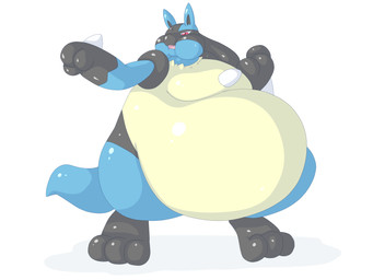 ambiguous_gender anthro biped bodily_fluids obese obese_ambiguous obese_anthro overweight overweight_ambiguous overweight_anthro pink_eyes simple_background solo sweat white_background dlrowdog nintendo pokemon canid generation_4_pokemon lucario mammal pokemon_(species) 2015 4:3 absurd_res hi_res