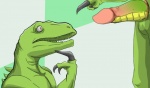 ambiguous_gender anthro balls claws duo erection genitals green_body humor male open_mouth parody penis scales arrwulf philosoraptor dinosaur dromaeosaurid prehistoric_species reptile scalie theropod velociraptor meme