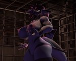 3d_(artwork) angry anthro ashne_(fightinlove) big_breasts big_nipples breasts cage claws digital_media_(artwork) female fightinlove fish glowing glowing_eyes hi_res larger_female looking_at_viewer marine muscular muscular_female nipples shark size_difference solo