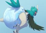 ambiguous_gender anthro beak clean_diaper clothed clothing crawling diaper feathered_wings feathers simple_background solo wearing_diaper wings furrychrome nintendo pokemon decidueye generation_7_pokemon pokemon_(species) shiny_pokemon