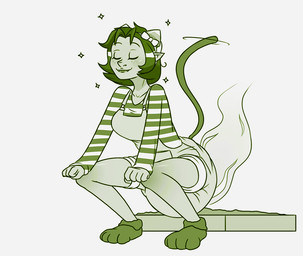 clothed clothing crouching diaper diaper_under_clothing diaper_under_onesie eyes_closed feces female litter_box onesie raised_tail satisfied soiled_diaper soiling solo sparkles stink_fumes tail tail_motion tailwag unclean_diaper used_diaper wearing_diaper zee-rage-man homestuck ms_paint_adventures nepeta_leijon alien humanoid troll_(homestuck) 2016 digital_drawing_(artwork) digital_media_(artwork) monochrome