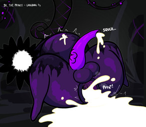 after_anal after_urethral anus balls belly big_balls big_butt big_penis bodily_fluids butt cloak clothing cum cum_fart cum_flooding cum_from_ass cum_from_navel cum_from_urethra cum_in_ass cum_inflation cum_inside excessive_cum excessive_genital_fluids gaping gaping_anus gaping_urethra genital_fluids genitals hyper hyper_cum inflated_belly inflation lying male on_back penis purple_penis ragged_clothing tapering_penis text torn_clothing urethra vein veiny_penis pincoosh rain_world videocult the_prince_(rain_world) humanoid rot_(rain_world) absurd_res digital_media_(artwork) english_text hi_res signature