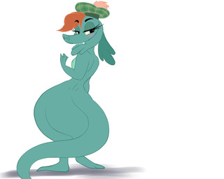 4_fingers anthro bedroom_eyes bite black_eyebrows blush clothing ear_bite eyebrow_through_hair eyebrows eyelashes feet female fingers hair half-closed_eyes hat headgear headwear long_eyelashes looking_back mostly_nude mostly_nude_anthro mostly_nude_female narrowed_eyes non-mammal_hair pattern_clothing pattern_hat pattern_headgear pattern_headwear plaid plaid_clothing plaid_hat plaid_headgear plaid_headwear red_hair seductive self_bite simple_background solo tail tam_o'_shanter thick_tail thick_thighs translucent translucent_hair white_background wide_hipped_female wide_hips chochi disney the_ballad_of_nessie nessie_(disney) loch_ness_monster scalie 5:4 digital_media_(artwork) source_request unavailable_at_source