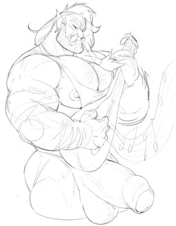 arm_hair balls bard beard big_balls big_penis body_hair bottomless braided_hair chest_hair clothed clothing erection facial_hair foreskin genitals hair holding_musical_instrument holding_object huge_balls huge_penis humanoid_genitalia humanoid_penis humanoid_pointy_ears looking_at_viewer male male_humanoid mouth_closed muscular muscular_humanoid muscular_male musical_instrument narrowed_eyes nipples penis playing_music pointy_ears solo standing topwear tusks darkgem boz_(theorcbard) humanoid orc absurd_res hi_res monochrome portrait three-quarter_portrait