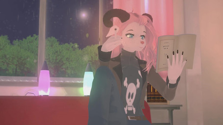 anthro book cigarette ear_piercing falling_leaves female freckles horn lamp lava_lamp moon night piercing plant raining reading smile smoke solo tree whinylamb bovid canid caprine hybrid mammal 16:9 3d_(artwork) 3d_animation animated digital_media_(artwork) hi_res high_framerate loop short_playtime sound video widescreen