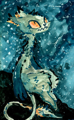 ambiguous_gender anthro detailed_background fur green_body green_fur night orange_eyes sitting solo star naircat domestic_cat felid feline felis mammal 2015 gouache_(artwork) hi_res painting_(artwork) traditional_media_(artwork) traditional_painting_(artwork)