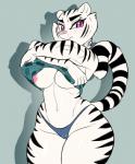 anthro blush breasts clothing curvy_figure female fur leucistic looking_at_viewer nipples panties pink_nose purple_eyes shirt_up simple_background solo standing stripes thick_thighs underwear undressing voluptuous white_body white_fur wide_hips toto_draw penny_(blazethefox) felid mammal pantherine tiger 2018 hi_res