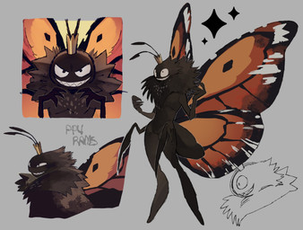 6_limbs ambiguous_gender antennae_(anatomy) anthro black_body crown evil_grin eyespots featureless_crotch featureless_feet feet grey_background grin headgear insect_wings markings narrowed_eyes orange_wings pupils ruff simple_background small_pupils smile solo standing teeth toothy_grin tuft wings ppyrams disney hoppers_(disney) pixar titus_(hoppers) arthropod butterfly insect lepidopteran monarch_butterfly 2026 digital_media_(artwork) hi_res male_(lore)