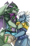 animal_genitalia anthro arm_around_shoulders asian_mythology boyfriends bulge bulge_fondling bulge_grab clothed clothing dragon duo east_asian_mythology eastern_dragon embrace fur genital_slit genitals hair hi_res hug male male/male midnight_blue muscular muscular_male mythological_creature mythological_scalie mythology pulling_underwear scalie tail topwear vest wings