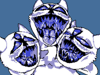 3_eyes bedroom_eyes black_teeth blue_eyes blue_internal blue_mouth blue_tongue blush blush_lines bodily_fluids canine_tongue cheek_to_cheek cheek_tuft curled_tongue detailed_mouth drooling facial_tuft female feral horn imminent_vore long_neck looking_at_viewer mouth_focus mouth_shot multi_eye narrowed_eyes nervous nervous_smile open_mouth saliva saliva_string seductive sharp_teeth teeth tongue tuft vore white_body miner_mate_coffee deltarune european_mythology greek_mythology mythology undertale_(series) clover_(deltarune) darkner hydra