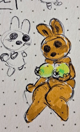 anthro big_breasts big_nipples breasts brown_body chibi erect_nipples female green_nipples holding_breast nipples nude nude_female plant puffy_nipples sitting solo goa7boy animal_crossing nintendo coco_(animal_crossing) elemental_creature flora_fauna lagomorph leporid mammal rabbit sketch traditional_media_(artwork)