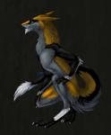 4_toes anthro crouching feet fur male nude simple_background solo tail toes hitmore sergal hi_res