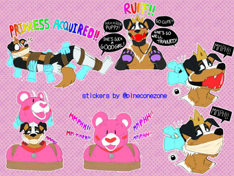 ball_gag bdsm bodily_fluids bondage bound captured cloth_gag gag gagged gagspeak good_girl kidnapping muffled muzzle_(object) muzzle_gag muzzled plushie restraints rope rope_bondage sticker struggling surprised sweat teddy_bear text vowelless smallsavant pinereese 4:3 english_text hi_res