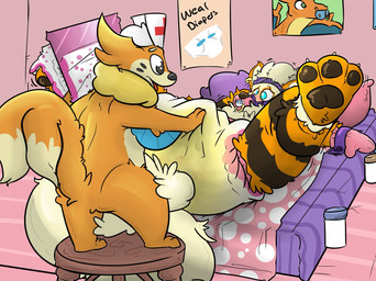 ageplay anthro blush bodily_fluids caretaker clothed clothing diaper diaper_change duo erection erection_in_diaper fur gag genital_fluids hair handwear infantilism inside legs_up lying male mittens object_in_mouth on_back open_diaper pacifier pacifier_gag pacifier_in_mouth roleplay size_difference spread_legs spreading tenting unclean_diaper urine used_diaper wearing_diaper wet wet_diaper wetting diapermousebutt nintendo pokemon koebi arcanine buizel generation_1_pokemon generation_4_pokemon mammal pokemon_(species) digital_media_(artwork) hi_res