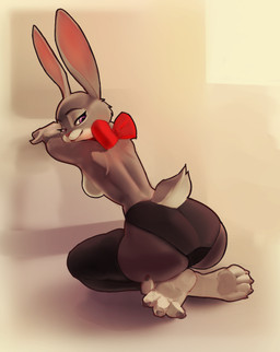 anthro barefoot big_butt breasts butt clothed clothing feet female female_anthro fur grey_body grey_fur plantigrade simple_background small_breasts smile solo tail thick_thighs topless topless_anthro topless_female wide_hips reinecke disney zootopia judy_hopps lagomorph leporid mammal digital_media_(artwork) hi_res