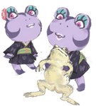 anthro clothed clothing duo eyelashes female feral perokisu animal_crossing nintendo diva_(animal_crossing) amphibian frog hi_res