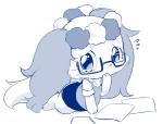 anthro blush bodily_fluids eyewear female floppy_ears glasses kemono lop_ears shy solo tears ukan_muri jewelpet sanrio sega sega_fave sapphie_(jewelpet) bird_dog canid canine canis cavalier_king_charles_spaniel domestic_dog hunting_dog mammal spaniel toy_dog blue_and_white monochrome