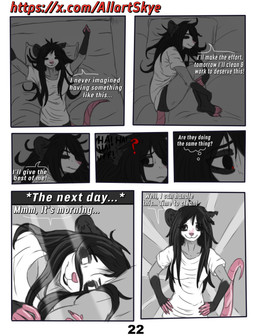 anthro black_body black_fur clothing dialogue female fur grey_body grey_fur hair pink_body simple_background text white_body white_fur allartskye kia_(allartskye) american_opossum mammal marsupial comic english_text hi_res url
