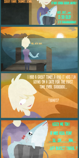 blush bucket container date dialogue duo feral kissing outside pier sea seaside sunset text water shane_frost aquatic fish human mammal shark absurd_res comic digital_media_(artwork) english_text hi_res long_image tall_image