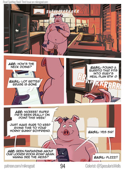 anthro balls black_hair casual_nudity cellphone darkened_balls darkened_genitalia darkened_penis dialogue electronics flaccid foreskin genitals hair humanoid_genitalia humanoid_penis kitchen long_foreskin male navel nipples nude nude_anthro nude_male overweight overweight_anthro overweight_male page_number penis phone pink_body pink_skin smartphone smile solo speech_bubble stretch_marks text text_message texting tight_foreskin unretracted_foreskin mikrogoat basil_(mikrogoat) domestic_pig mammal suid suine sus_(pig) comic english_text hi_res url