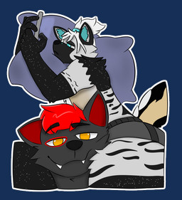anthro awsomepossumalex clothing duo hair leg_grab male thigh_grab fury_(furythewolf) solus_(solusbean) canid canine canis hyena mammal spotted_hyena wolf digital_media_(artwork)