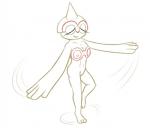 baltoy breasts eyes_closed female generation_3_pokemon genitals humanoid monochrome motion_lines nintendo nipples not_furry nude pokemon pokemon_(species) posexe pussy simple_background small_breasts smile solo source_request white_background