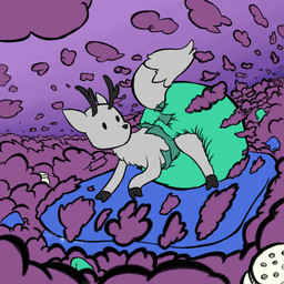 abstract_background ambiguous_gender antlers baby_powder big_diaper black_antlers black_hooves blue_diaper clean_diaper clothed clothing cloud cloudy_background diaper dot_eyes feral fluffy fluffy_chest folded_diaper fur green_diaper hooves horizon horn huge_diaper looking_sideways mouthless pink_cloud quadruped simple_eyes solo spread_legs spreading standing surfboard text three-quarter_view timelapse_at_source unguligrade wearing_diaper white_body white_fur m3g4 hilda_(series) twig_(hilda) canid canine deer fox hybrid mammal 1:1 2025 artist_name dated flat_colors full-length_portrait hi_res portrait