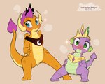 3_toes anthro blue_eyes blush crown duo feet female fingers green_body green_eyes green_tail headgear looking_at_viewer male multicolored_tail orange_body orange_tail purple_body purple_tail standing tail tan_body tan_tail text tiara toes cold-blooded-twilight friendship_is_magic hasbro my_little_pony mythology smolder_(mlp) spike_(mlp) dragon mythological_creature mythological_scalie scalie 5:4 artist_name english_text hi_res