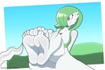 5_toes barefoot breasts feathers feet female foot_fetish foot_focus hair hair_over_eye humanoid_feet imminent_tickling not_furry plantigrade red_eyes smile soles toes detectivebubble nintendo pokemon gardevoir generation_3_pokemon pokemon_(species) 3:2 absurd_res hi_res