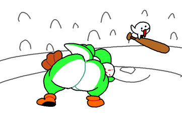 anthro ball baseball_(ball) baseball_bat bat_(object) bent_over big_butt butt butt_jiggle duo duo_focus floating_head_creature group jiggling male nude shaking_butt tail tail_motion tailwag superiorfox mario_bros nintendo boo_(mario) ghost green_yoshi spirit yoshi 2022 animated digital_media_(artwork)