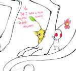 ambiguous_gender ask_blog dialogue feet group hindpaw looking_at_viewer male micro paws plant red_eyes simple_background text white_background dogrot earthbound_(series) nintendo pikmin giygas alien elemental_creature flora_fauna gieeg pikmin_(species) white_pikmin yellow_pikmin crossover english_text low_res