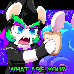 amethyst_(gem) anthro asking asking_another black_clothing black_hair black_handwear black_jacket black_mittens black_topwear blue_hair blue_pupils bread clothed clothed_anthro clothed_female clothing dialogue duo ear_piercing eyebrows eyelashes fangs female female_anthro food food_on_head frown gem green_eyebrows green_hair hair handwear holding_bread jacket lidded_eyes light long_ears long_hair looking_at_another mitten_hands mittens multicolored_hair noseless open_frown open_mouth piercing pink_tongue pupils purple_clothing purple_ear_piercing purple_eyelids purple_hair purple_shirt purple_topwear shirt short_hair simple_background spiky_hair talking_to_another tan_inner_ear teeth text thick_eyebrows tongue topwear torn_clothing torn_shirt torn_topwear two_tone_hair wavy_hair jooniethenight idiot_sandwich mario_plus_rabbids_sparks_of_hope nintendo raving_rabbids rayman_(series) ubisoft edge_(mario_plus_rabbids) midnite_(mario_plus_rabbids) ghost hybrid lagomorph mammal rabbid spirit 1:1 2023 artist_name crossover digital_drawing_(artwork) digital_media_(artwork) english_description english_text hi_res lighting meme shaded