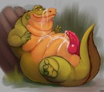 alligator alligatorid anthro bodily_fluids crocodilian cum cum_on_chest cum_on_face cum_on_own_face cum_on_self cumshot disney ejaculation erection genital_fluids genitals hi_res looking_at_genitalia looking_at_penis looking_pleasured louis_(tpatf) male moobs nude nude_male overweight overweight_male penis reptile scalie solo the_princess_and_the_frog uniparasite