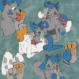 animal_genitalia animal_penis anthro balls barefoot blue_body blue_fur bodily_fluids canine_genitalia canine_penis cum duo erection feet foot_fetish foot_focus foot_in_mouth foot_lick foot_play foot_suck fur genital_fluids genitals grey_body grey_fur hair handjob knot licking male male/male nipples nude open_mouth orange_pawpads pawpads paws penile penis pink_pawpads plantigrade saliva saliva_on_tongue sex simple_background smile sucking tail toe_in_mouth toe_suck toes tongue tongue_out white_body maxcatuwu maxie_(maxcatuwu) mitt_(character) domestic_cat felid feline felis lagomorph leporid mammal rabbit 1:1 2025 colored digital_media_(artwork) hi_res sketch