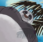 anthro belly blue_eyes fur inverted_nipples looking_down low-angle_view male moobs multicolored_body multicolored_fur muscular muscular_male nipples overweight smile smirk smug solo worm's-eye_view sato_(artist) dreamworks kung_fu_panda pec_pov_meme master_po_ping bear giant_panda mammal 2024 absurd_res hi_res meme