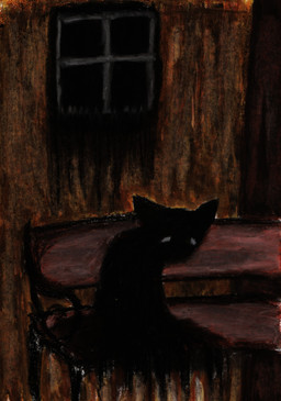 ambiguous_gender anthro bench bilemirth black_body building depression house melting solo window unhappy893 domestic_cat felid feline felis mammal absurd_res charcoal_(artwork) hi_res traditional_media_(artwork)