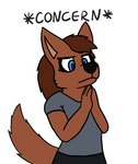 ambiguous_gender anthro clothed clothing fully_clothed hands_together hands_together_elbows_apart humor solo standing lonnyk concern_(meme) lani_(lonnyk) canid canine mammal unknown_species hi_res meme reaction_image