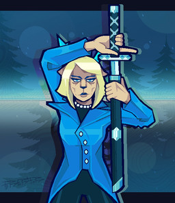 2_horns 5_fingers anthro antlers biped black_bottomwear black_clothing black_outline black_pants blonde_hair blue_antlers blue_clothing blue_eyes blue_lips bottomwear button_(fastener) clothed clothed_anthro clothed_female clothing determined ears_outwards female female_anthro fingers forest forest_background fur gem hair head_horn holding_katana holding_melee_weapon holding_object holding_sword holding_weapon horn jewelry katana lips looking_at_viewer mature_anthro mature_female medium_hair melee_weapon nature nature_background necklace night outline outside pants parody pearl_(gem) pearl_necklace pivoted_ears plant pointy_ears prick_ears scabbard simple_background slim_anthro slim_female solo standing sword tan_body tan_fur tree unsheathing_weapon weapon perforator capcom deltarune devil_may_cry undertale_(series) carol_holiday vergil_(devil_may_cry) deer mammal new_world_deer reindeer 2025 aliasing binary_drawing crossover digital_drawing_(artwork) digital_media_(artwork) dithering hi_res letterbox portrait signature three-quarter_portrait