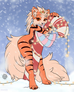 anthro female holidays royalty snow solo azurekitsunechan furaffinity nintendo pokemon bianca_sparks(blazingviolets) arcanine generation_1_pokemon pokemon_(species) absurd_res hi_res
