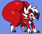 all_fours big_butt blue_background butt curvy_figure feral huge_butt hyper hyper_butt looking_at_viewer lyrics male red_body red_eyes simple_background solo three-quarter_view voluptuous voluptuous_male wide_hipped_male wide_hips dusk_thelycanroc nintendo pokemon dusk_(dusk_thelycanroc) canid canine generation_7_pokemon lycanroc mammal midnight_lycanroc pokemon_(species)