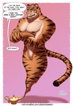 anthro comic countershading crossed_arms dialogue english_text felid genie hi_res male mammal matthew-x muscular muscular_male nipples offscreen_character pantherine pecs solo speech_bubble text text_box tiger url