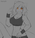 anthro breasts clothed clothing eyebrows eyelashes female looking_at_viewer midriff navel non-mammal_breasts orange_eyes simple_background smile solo xaenyth melodey fish marine shark 2021 digital_media_(artwork) hi_res