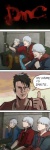 alternative_fashion black_hair d: emo group hair humor male not_furry white_hair unknown_artist capcom devil_may_cry reaction_guys dante_(dmc) nero_(devil_may_cry) vergil_(devil_may_cry) human mammal 4koma comic meme